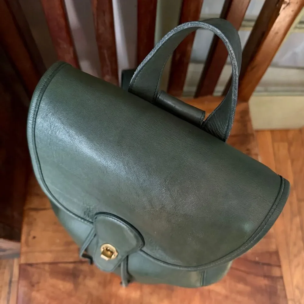 Vintage Coach 9943 Bottle Green Leather Backpack XL USA Turnlock Rucksack - Picture 6 of 17